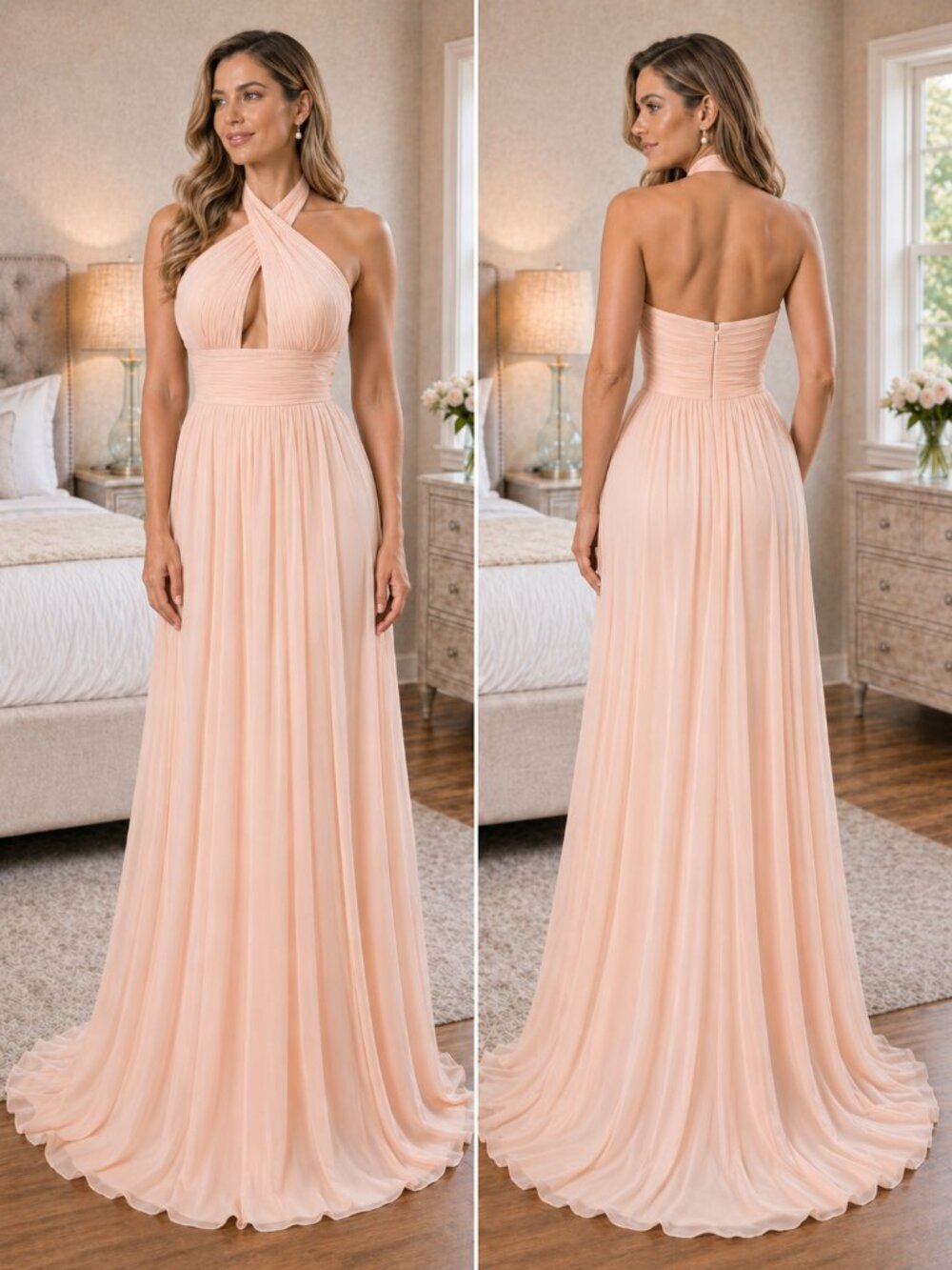 NWT Jovani JVN Blush Front Cross Formal Gown $358